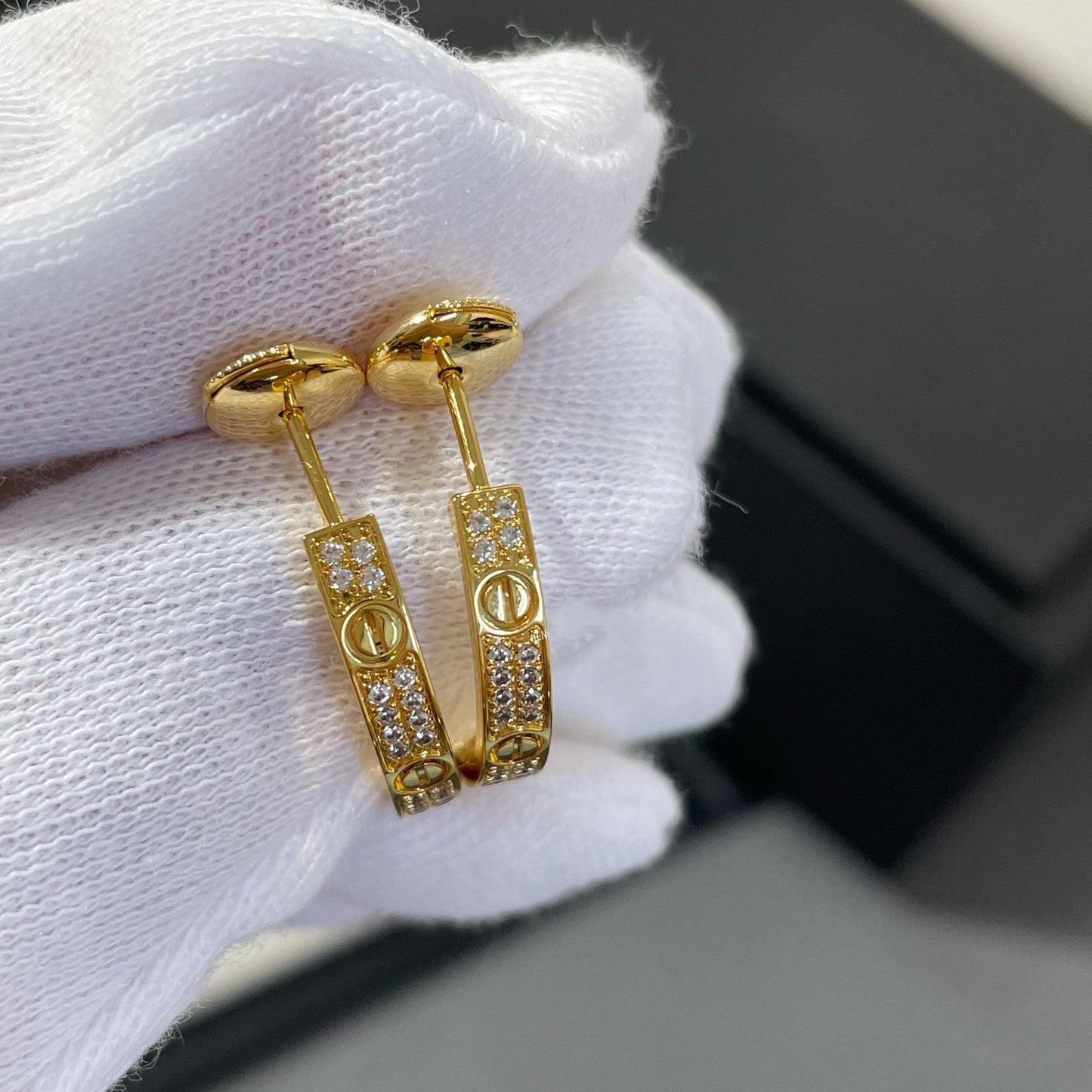 [Clover-Jewelry]LOVE DIAMOND GOLD HOOP EARRINGS