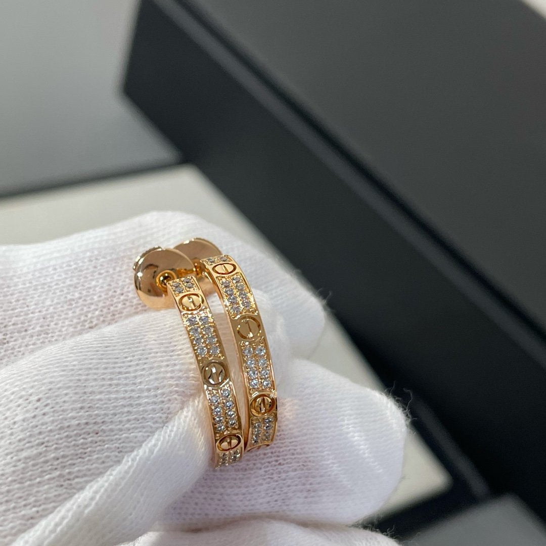 [Clover-Jewelry]LOVE DIAMOND PINK GOLD HOOP EARRINGS