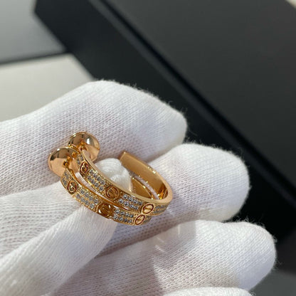 [Clover-Jewelry]LOVE DIAMOND PINK GOLD HOOP EARRINGS