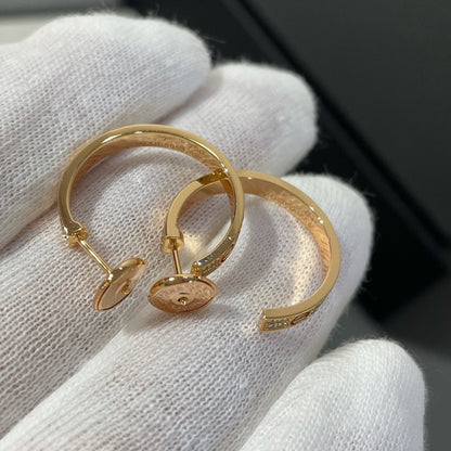 [Clover-Jewelry]LOVE DIAMOND PINK GOLD HOOP EARRINGS