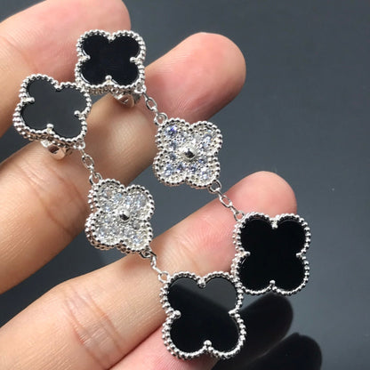 [Clover-Jewelry]CLOVER 3 MOTIF DIAMOND ONYX SILVER EARRINGS