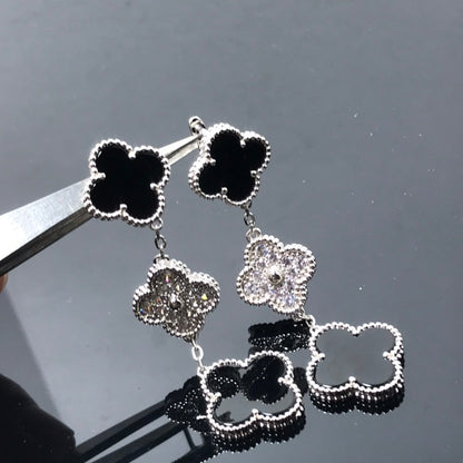 [Clover-Jewelry]CLOVER 3 MOTIF DIAMOND ONYX SILVER EARRINGS