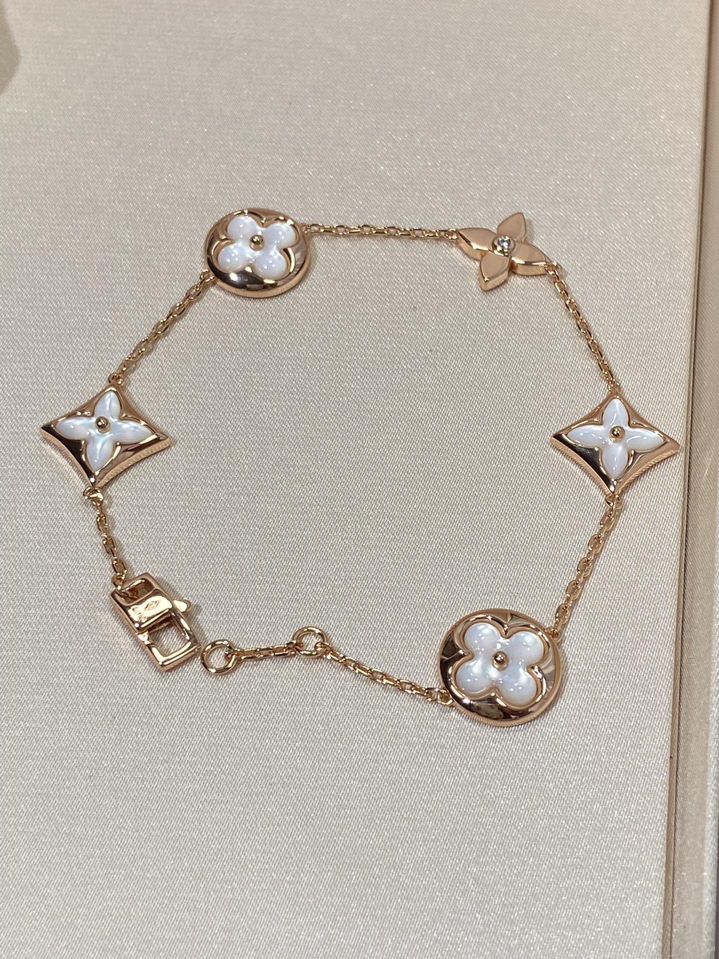 [Clover-Jewelry]STAR AND SUN 5 MOTIF MOP PINK GOLD BRACELET