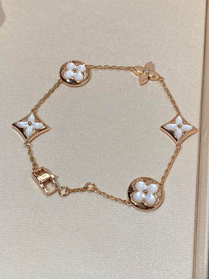 [Clover-Jewelry]STAR AND SUN 5 MOTIF MOP PINK GOLD BRACELET