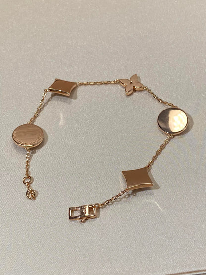 [Clover-Jewelry]STAR AND SUN 5 MOTIF MOP PINK GOLD BRACELET