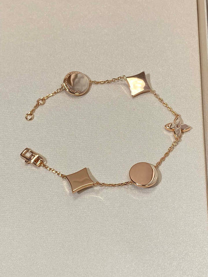 [Clover-Jewelry]STAR AND SUN 5 MOTIF MOP PINK GOLD BRACELET