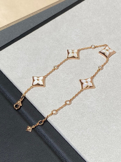 [Clover-Jewelry]STAR 4 MOTIF MOP DIAMOND PINK GOLD BRACELET