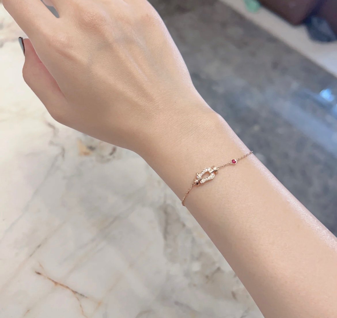 [Clover-Jewelry]FORCE 10 DIAMOND CHAIN LINK PINK GOLD BRACELET