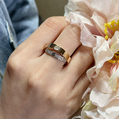 [Clover-Jewelry]LOVE PINK GOLD SILVER DIAMOND DOUBLE RING