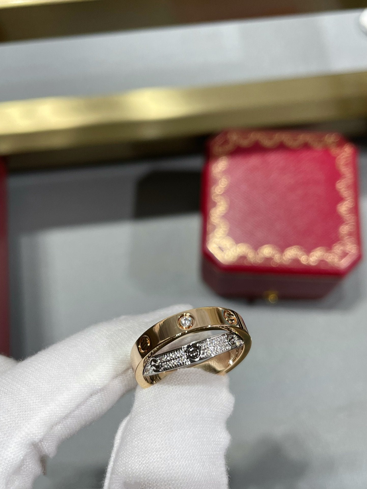 [Clover-Jewelry]LOVE PINK GOLD SILVER DIAMOND DOUBLE RING