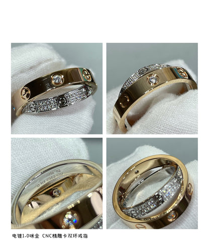 [Clover-Jewelry]LOVE PINK GOLD SILVER DIAMOND DOUBLE RING