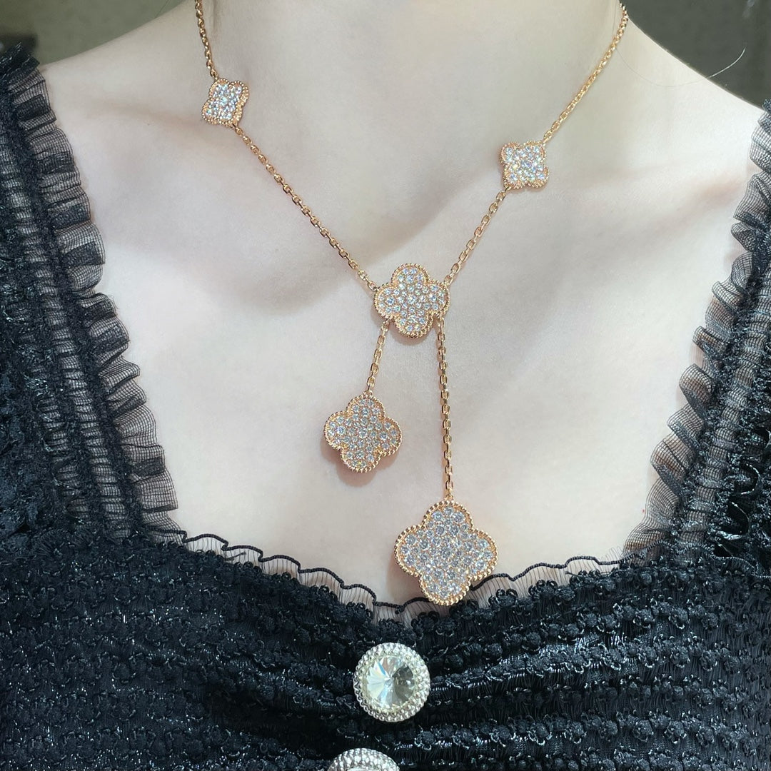 [Clover-Jewelry]CLOVER 6 MOTIF DIAMOND PAVED NECKLACE