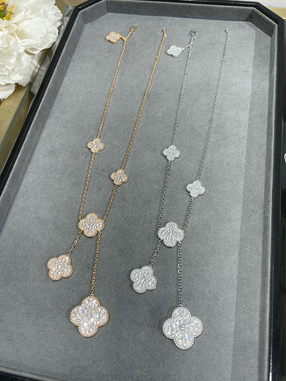 [Clover-Jewelry]CLOVER 6 MOTIF DIAMOND PAVED NECKLACE