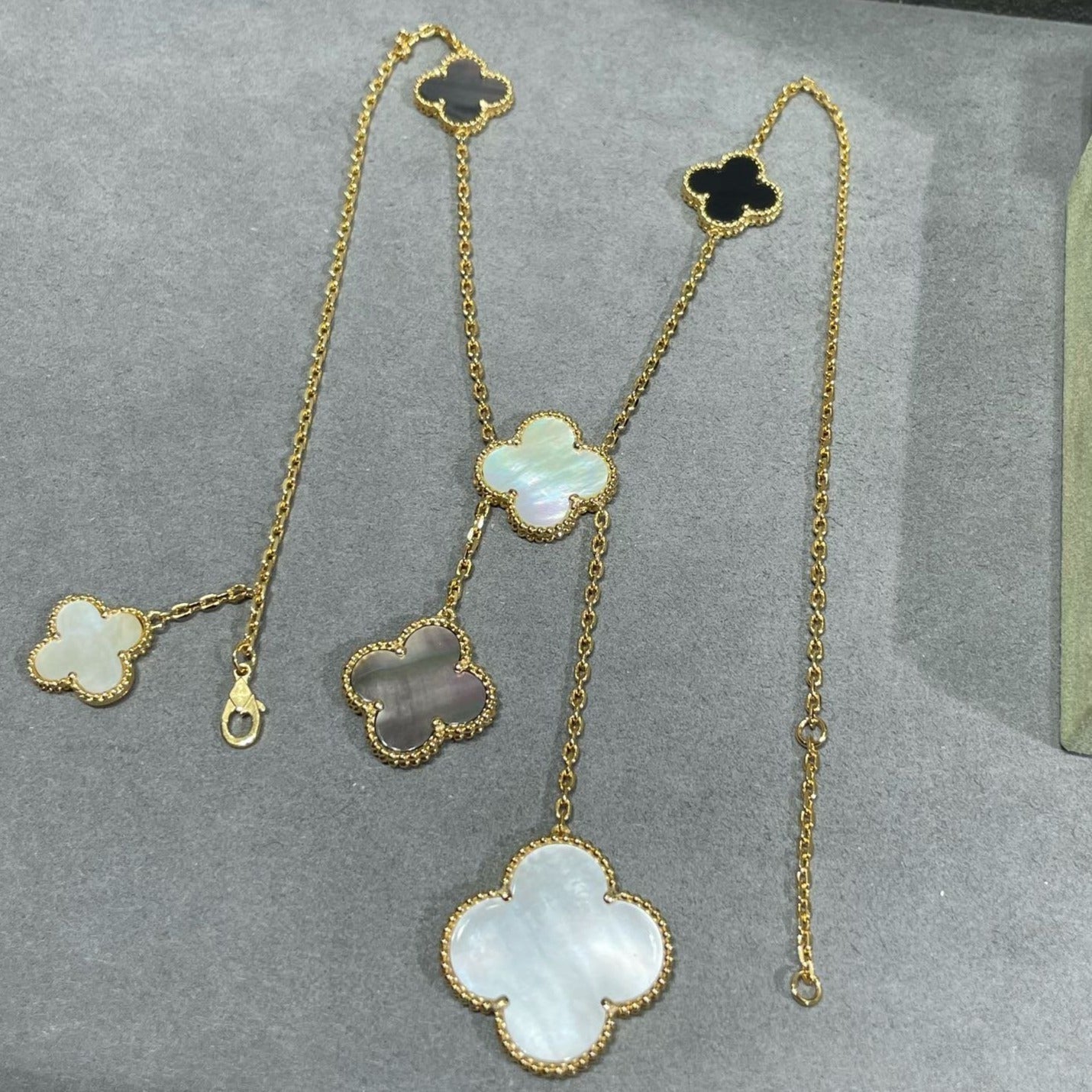 [Clover-Jewelry]CLOVER 6 MOTIF MOP ONYX GOLD NECKLACE