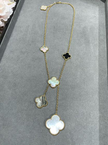 [Clover-Jewelry]CLOVER 6 MOTIF MOP ONYX GOLD NECKLACE