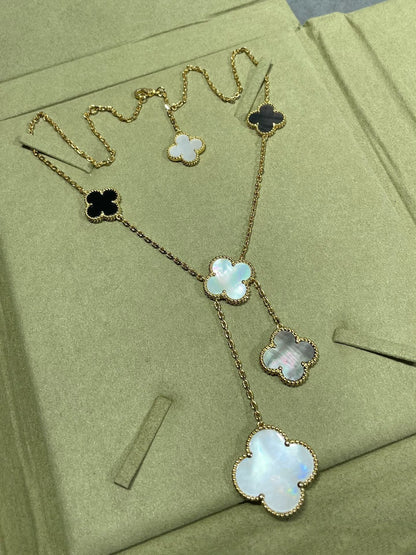 [Clover-Jewelry]CLOVER 6 MOTIF MOP ONYX GOLD NECKLACE