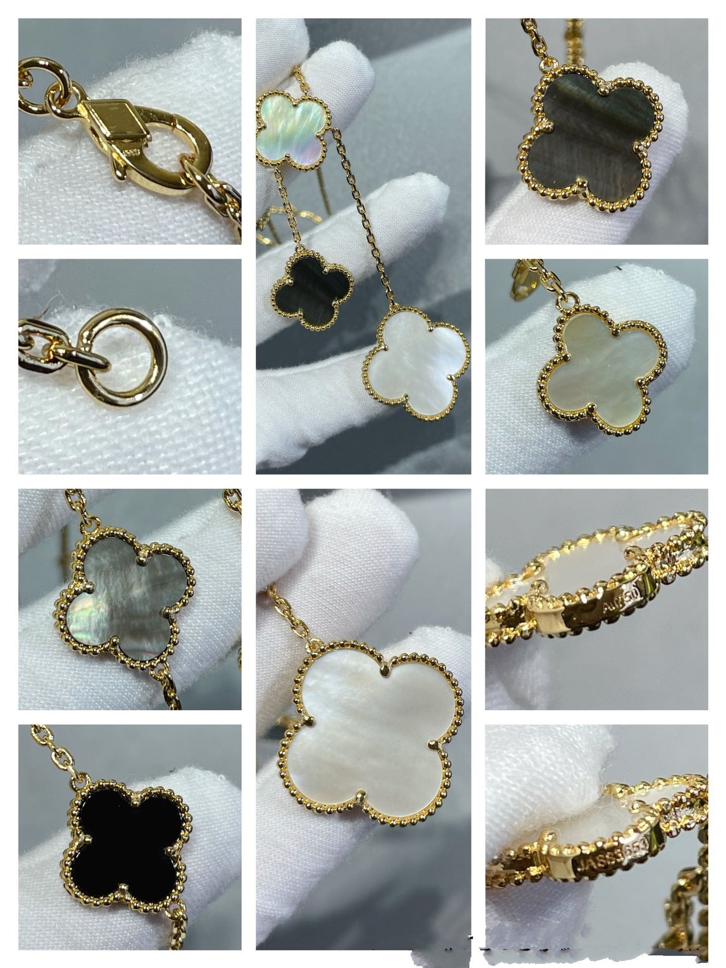 [Clover-Jewelry]CLOVER 6 MOTIF MOP ONYX GOLD NECKLACE