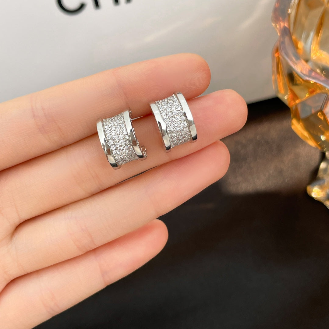 [Clover-Jewelry]ZERO 1 DIAMOND PAVED EARRINGS