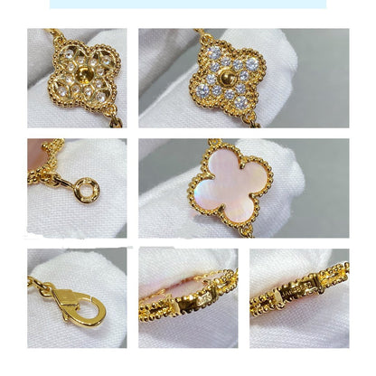 [Clover-Jewelry]CLOVER 5 MOTIF DIAMOND PINK MOP PINK GOLD BRACELET