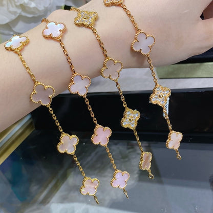 [Clover-Jewelry]CLOVER 5 MOTIF DIAMOND PINK MOP PINK GOLD BRACELET