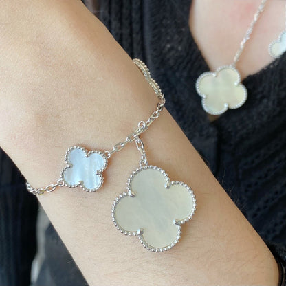 [Clover-Jewelry]CLOVER 5 MOTIF WHITE MOP SILVER BRACELET