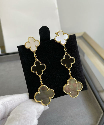 [Clover-Jewelry]CLOVER 3 MOTIF MOP ONYX DARK MOP PINK GOLD EARRINGS