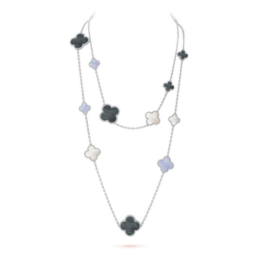 [Clover-Jewelry]CLOVER 16 MOTIF CHALCEDONY MOP SILVER NECKLACE