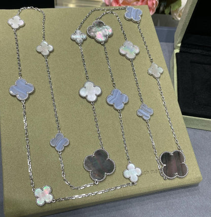 [Clover-Jewelry]CLOVER 16 MOTIF CHALCEDONY MOP SILVER NECKLACE