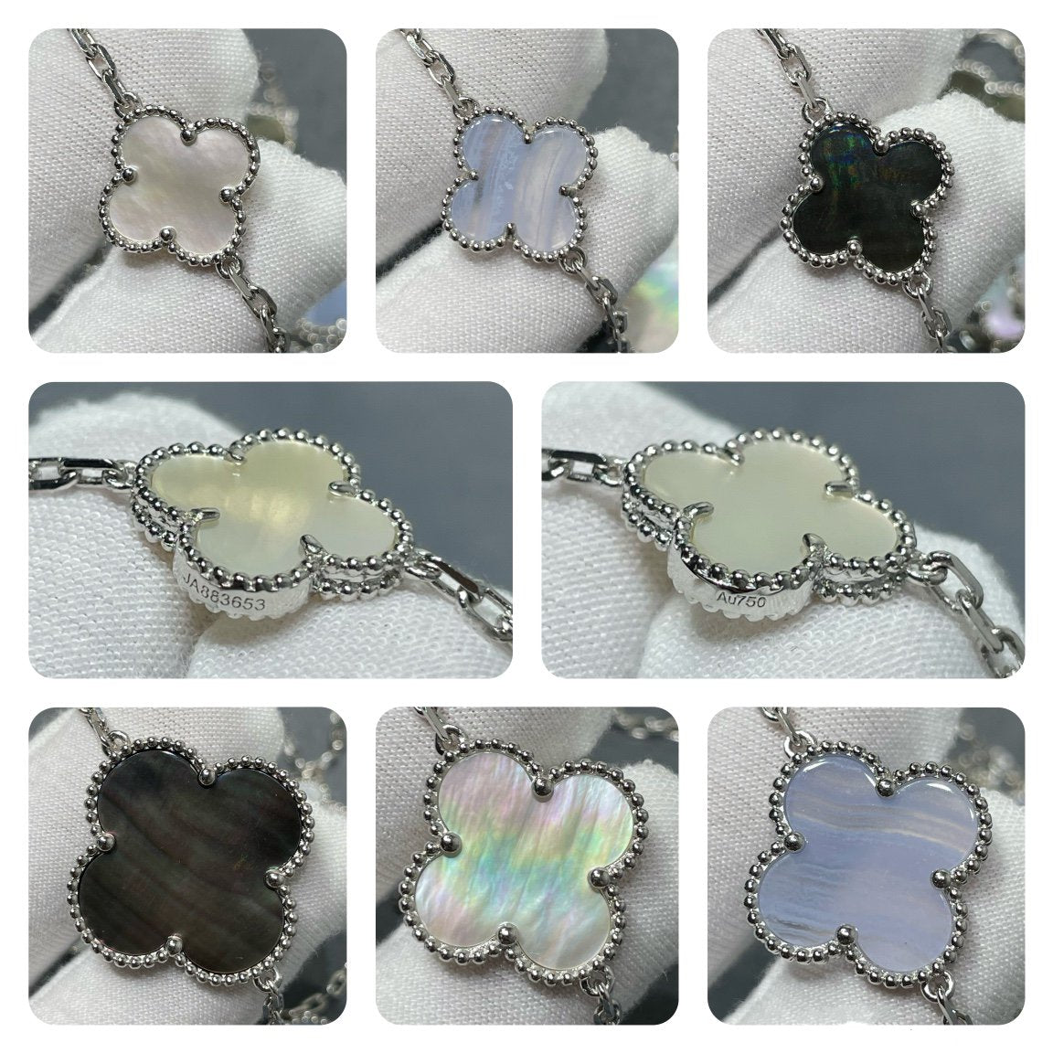 [Clover-Jewelry]CLOVER 16 MOTIF CHALCEDONY MOP SILVER NECKLACE