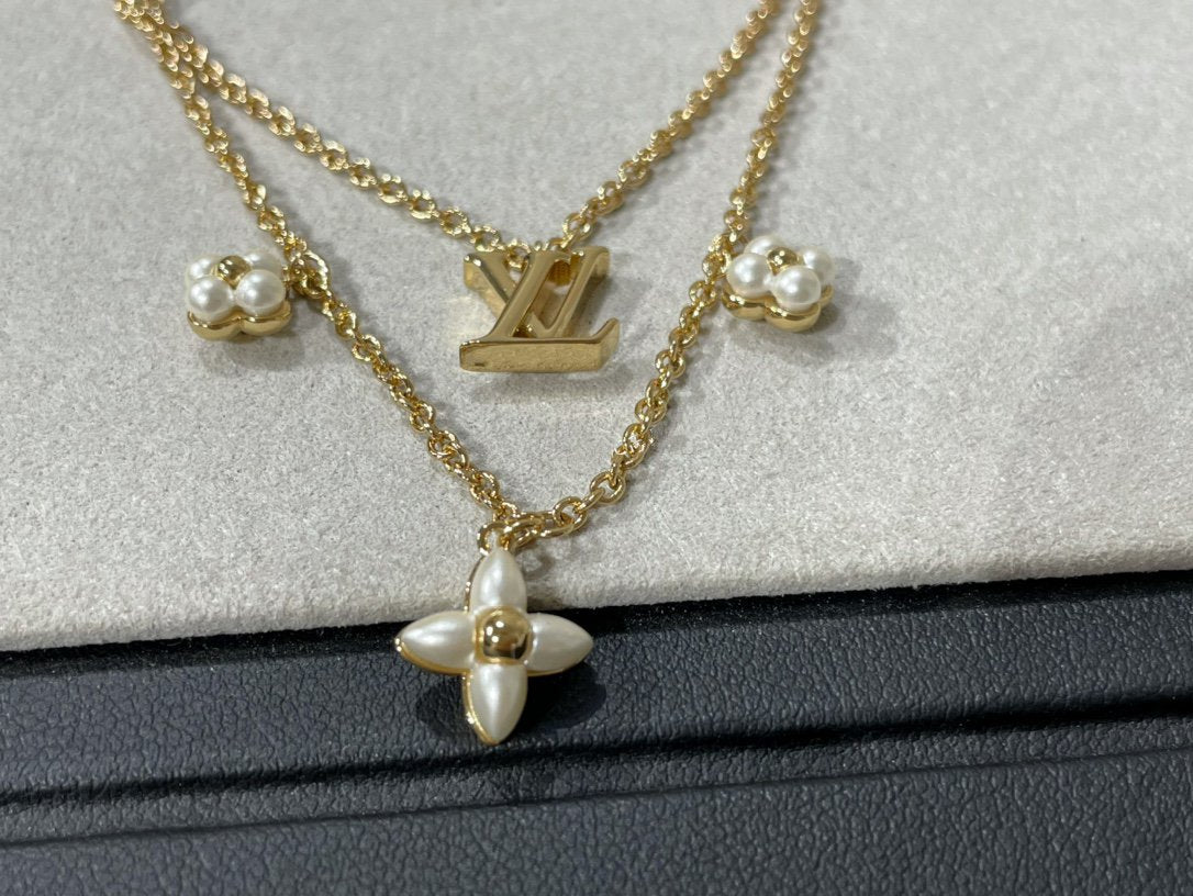 [Clover-Jewelry]FLOWERGRAM GOLD MOP DOUBLE ROW NECKLACE