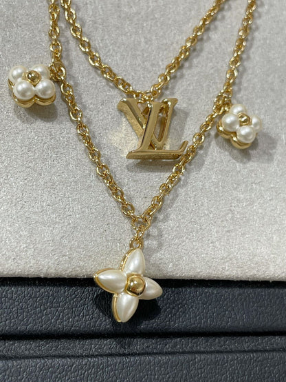 [Clover-Jewelry]FLOWERGRAM GOLD MOP DOUBLE ROW NECKLACE