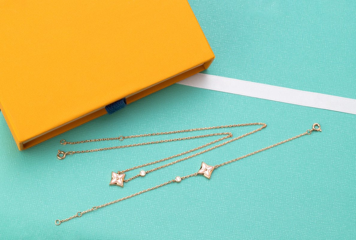 [Clover-Jewelry]STAR PINK MOP 1 DIAMOND PINK GOLD NECKLACE