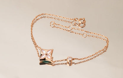 [Clover-Jewelry]STAR PINK MOP 1 DIAMOND PINK GOLD NECKLACE