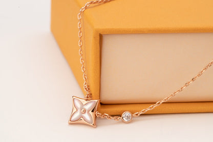 [Clover-Jewelry]STAR PINK MOP 1 DIAMOND PINK GOLD NECKLACE