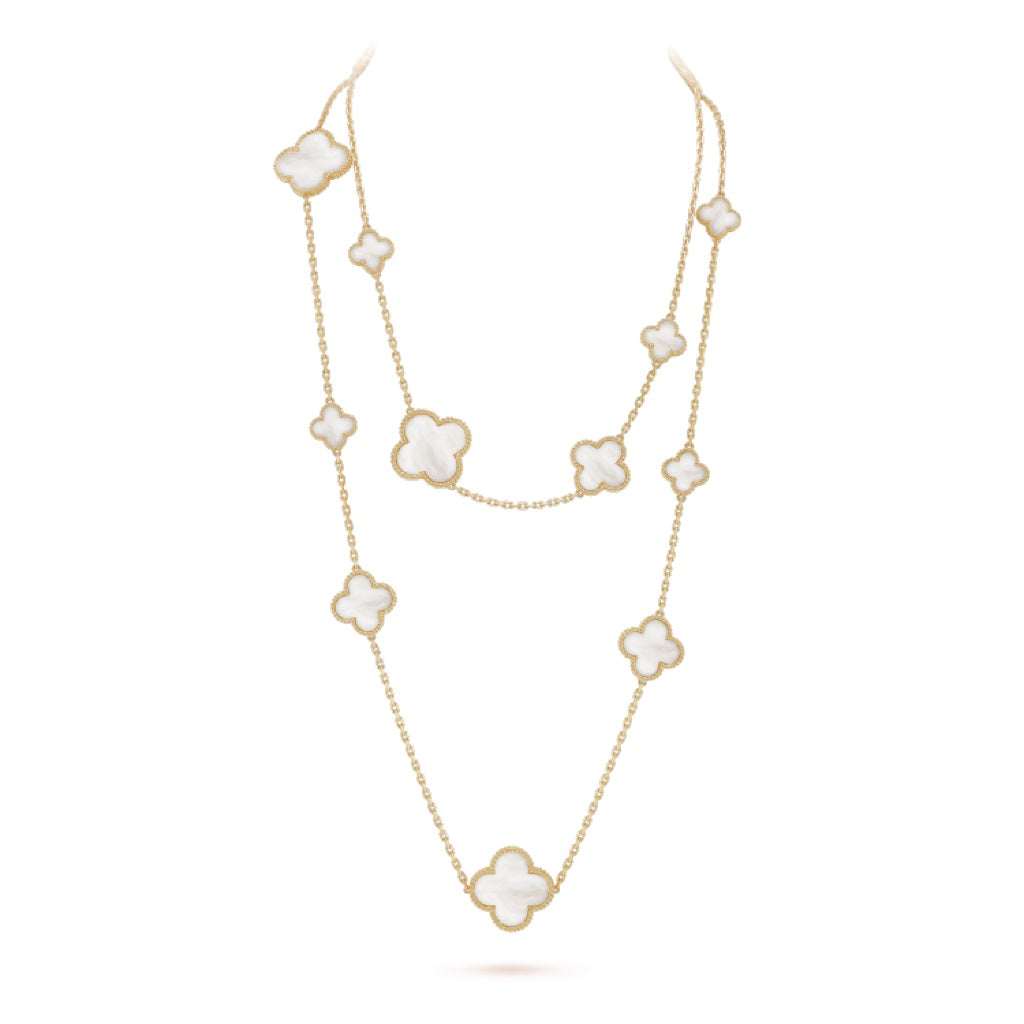 [Clover-Jewelry]CLOVER 16 MOTIF WHITE MOP GOLD NECKLACE