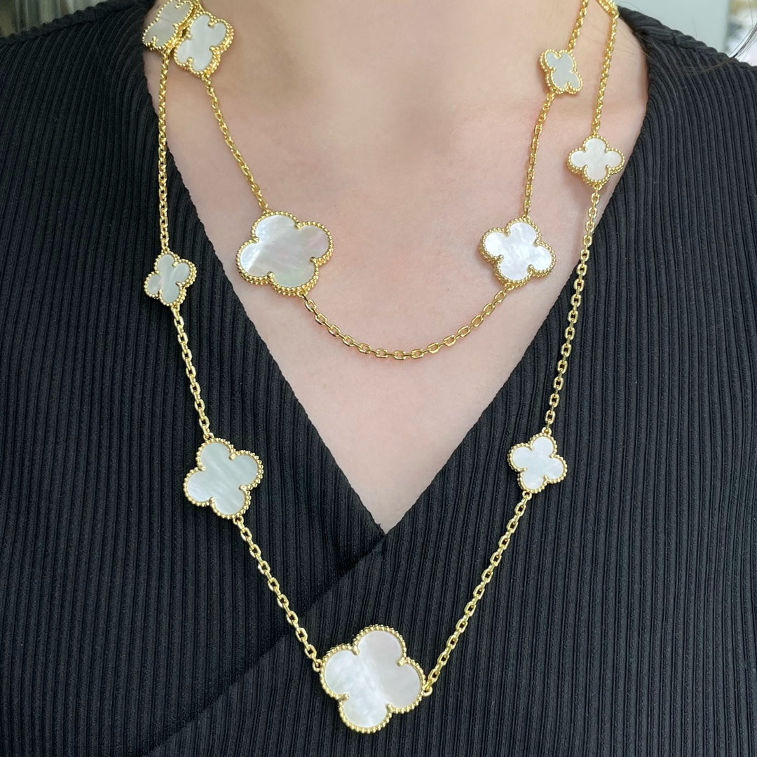 [Clover-Jewelry]CLOVER 16 MOTIF WHITE MOP GOLD NECKLACE