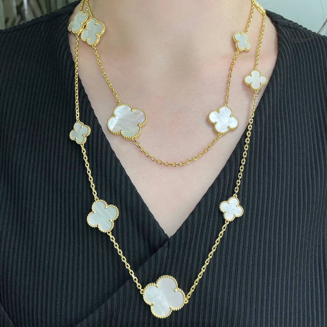 [Clover-Jewelry]CLOVER 16 MOTIF WHITE MOP GOLD NECKLACE