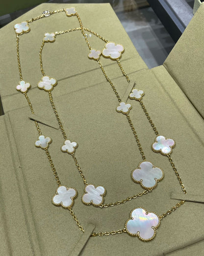 [Clover-Jewelry]CLOVER 16 MOTIF WHITE MOP GOLD NECKLACE