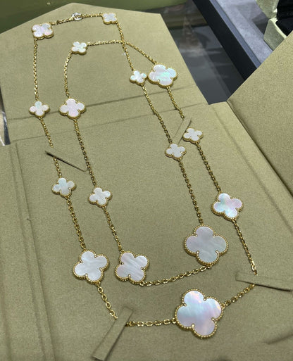 [Clover-Jewelry]CLOVER 16 MOTIF WHITE MOP GOLD NECKLACE