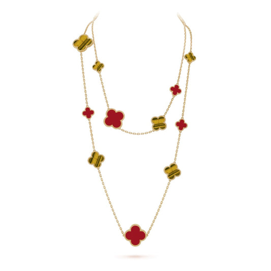 [Clover-Jewelry]CLOVER 16 MOTIF CARNELIAN TIGER EYE ROSE GOLD NECKLACE