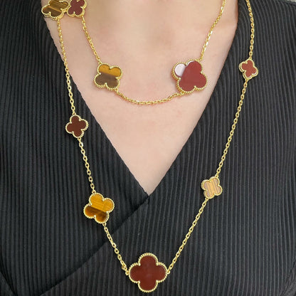 [Clover-Jewelry]CLOVER 16 MOTIF CARNELIAN TIGER EYE ROSE GOLD NECKLACE