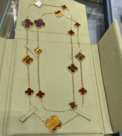 [Clover-Jewelry]CLOVER 16 MOTIF CARNELIAN TIGER EYE ROSE GOLD NECKLACE