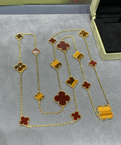 [Clover-Jewelry]CLOVER 16 MOTIF CARNELIAN TIGER EYE ROSE GOLD NECKLACE