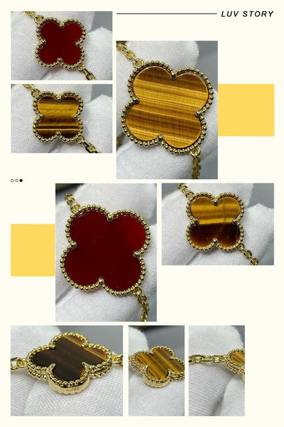 [Clover-Jewelry]CLOVER 16 MOTIF CARNELIAN TIGER EYE ROSE GOLD NECKLACE