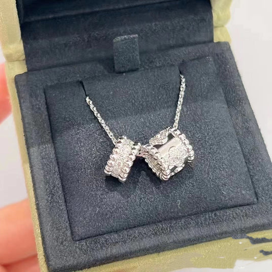 [Clover-Jewelry]PERLEE DOUBLE PENDANT SILVER DIAMOND NECKLACE