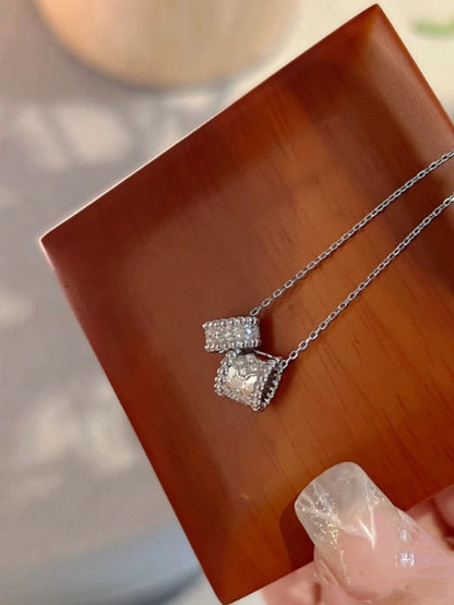 [Clover-Jewelry]PERLEE DOUBLE PENDANT SILVER DIAMOND NECKLACE