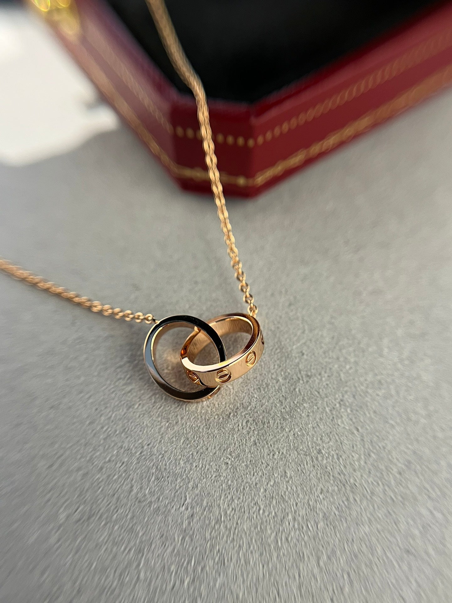 [Clover-Jewelry]LOVE NECKLACE DOUBLE RING PINK GOLD