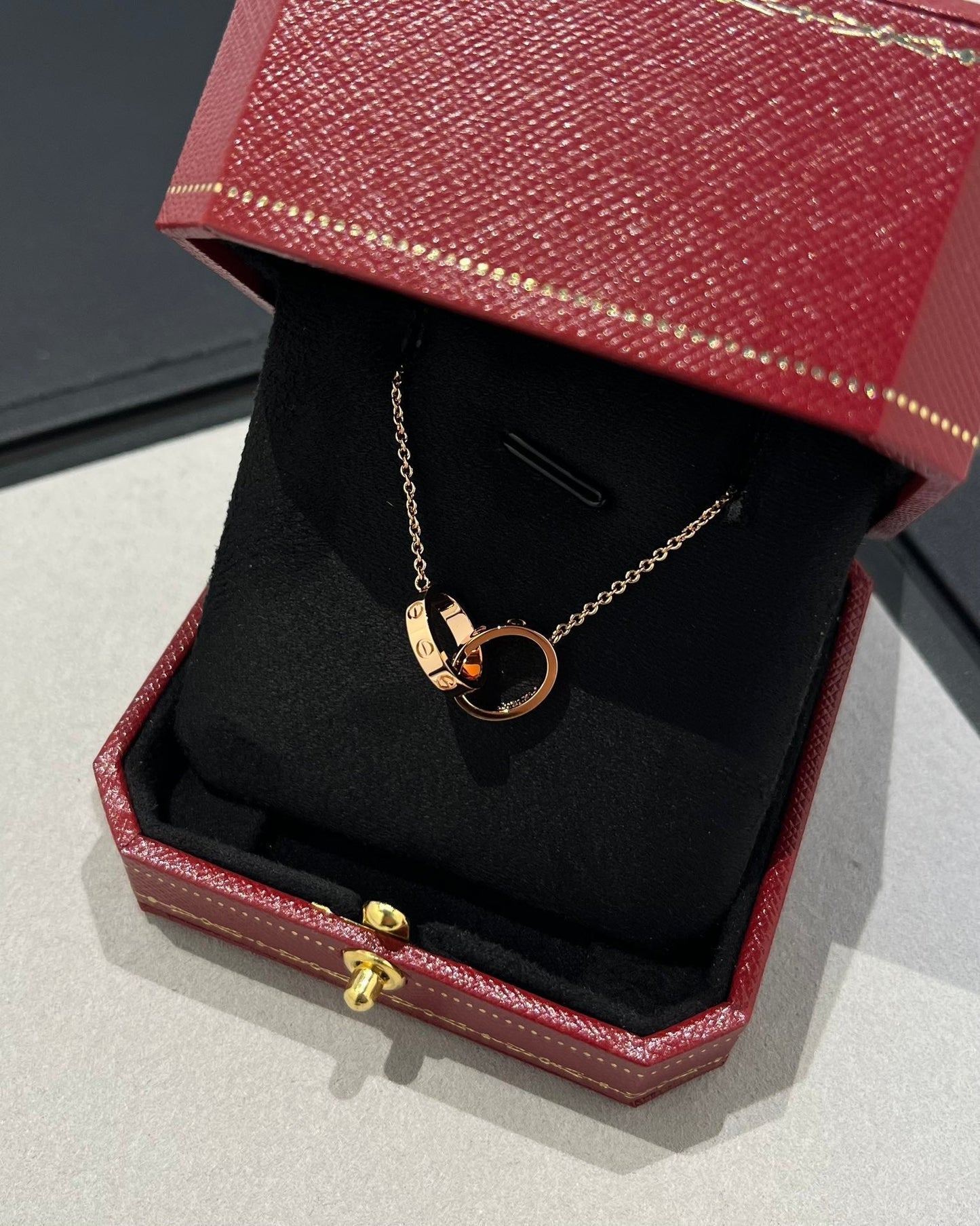 [Clover-Jewelry]LOVE NECKLACE DOUBLE RING PINK GOLD