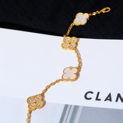 [Clover-Jewelry]CLOVER BRACELET 5 MOTIF WHITE MOP DIAMOND