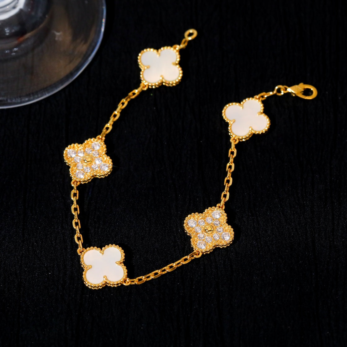 [Clover-Jewelry]CLOVER BRACELET 5 MOTIF WHITE MOP DIAMOND